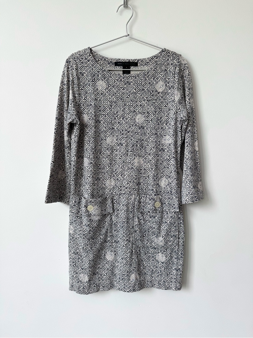 Marc By Marc Jacobs Black and White Patterned 3/4 Sleeve Shift Dress - Size S